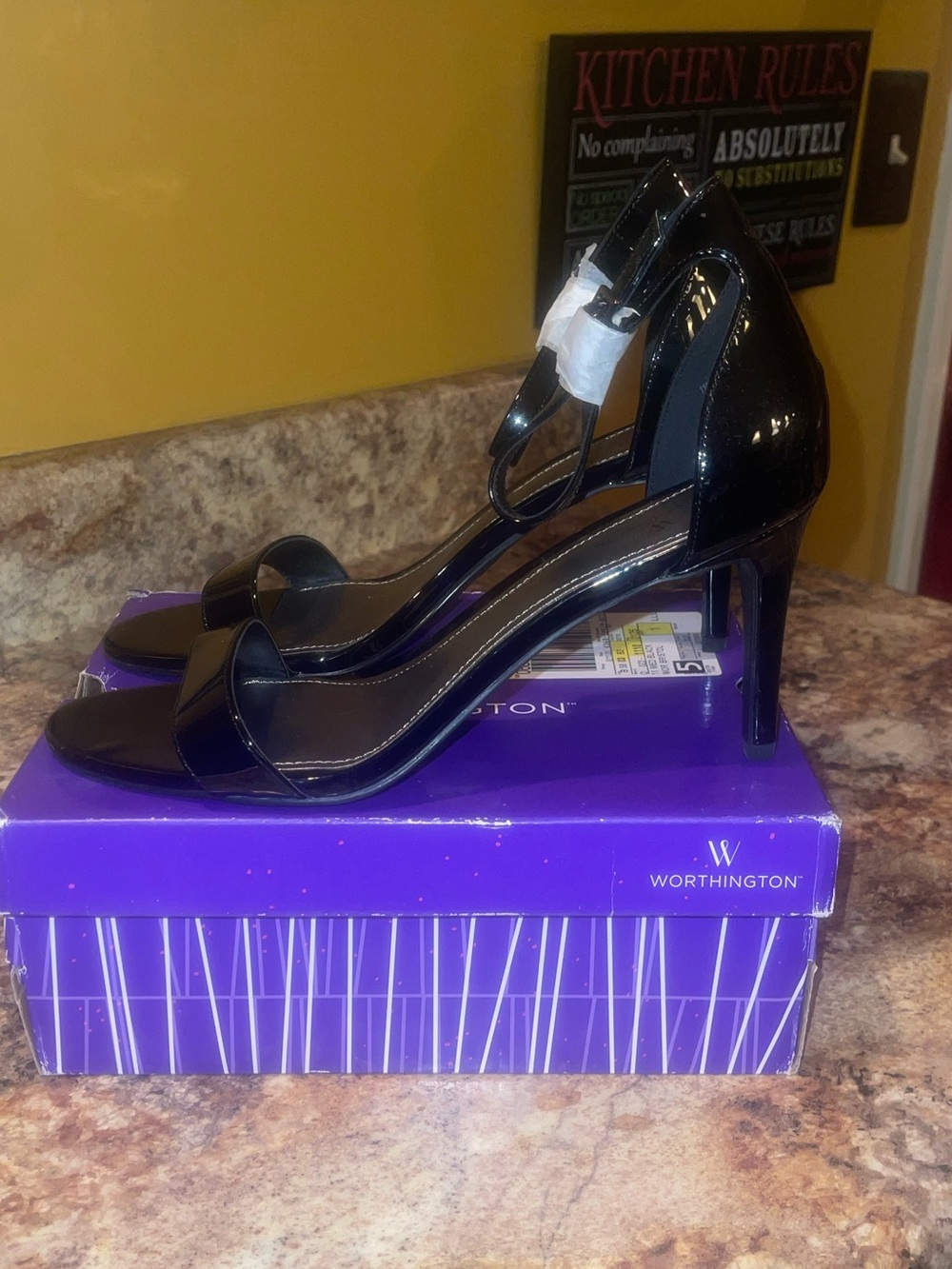 Worthington Black Patent Open-Toe Ankle-Strap Sandals